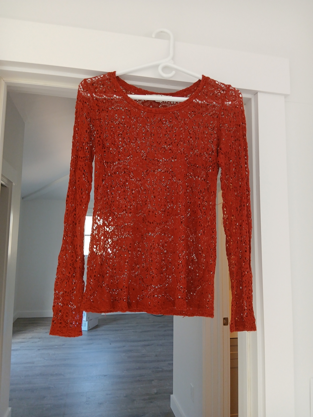 Forever 21 Long-Sleeve Crochet Top - Rust Orange
